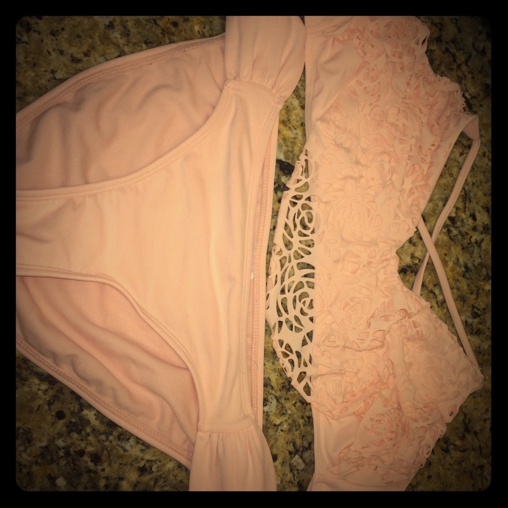 NWOT Blush Pink Lace/Crosses Pack Bikini Set